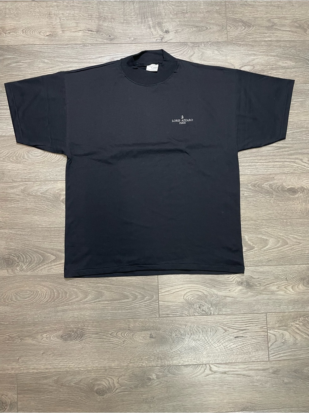 Vintage Loris Azzaro Paris Black Mock Neck T-Shirt Made in Canada single stitch